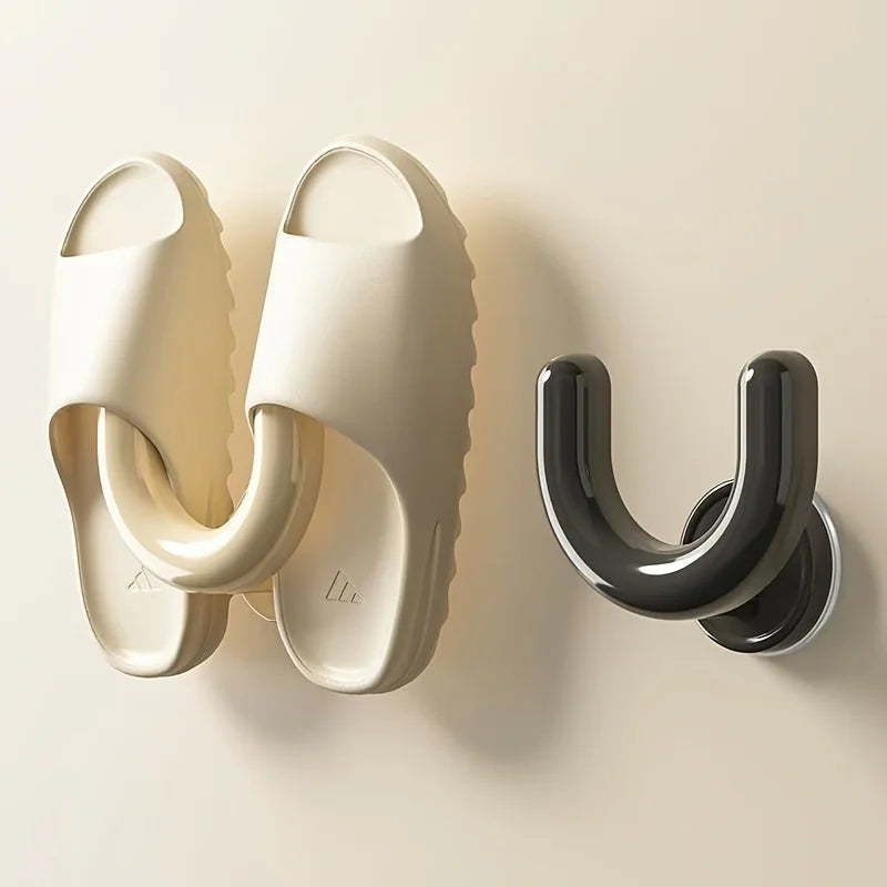 1PC Suction Cup Shoe Rack, Wall-Mounted Slipper Organizer for Bathroom and Shower, Practical Slipper Hook, Black and White