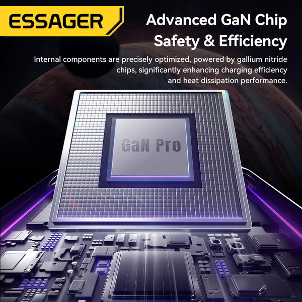 ឆ្នាំងសាក Essager GaN 33W USB Type C ឆ្នាំងសាកចល័ត PD លឿនសម្រាប់ iPhone 17 16 15 14 Pro Max iPad Xiaomi Samsung S25 ឆ្នាំងសាក RGB