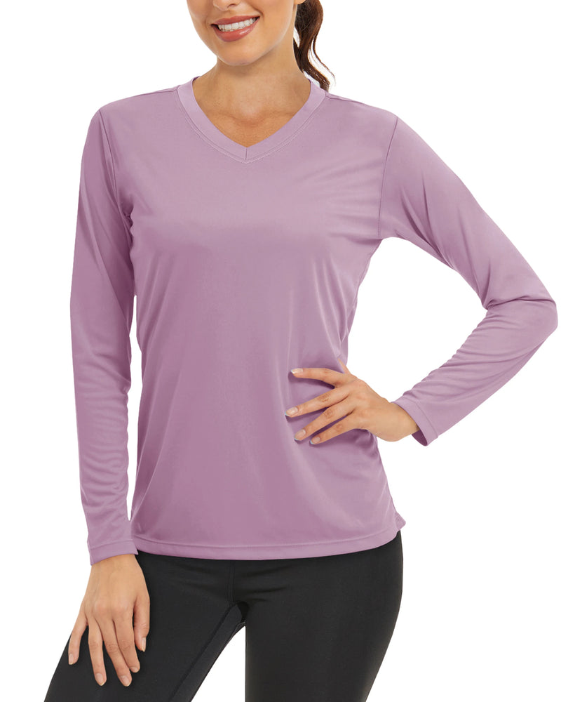 TACVASEN Summer Sun Protection Shirts UPF 50+ Womens Long Sleeve V Neck Shirts Lightweight Quick Dry Tee Shirts Outdoor Pullover