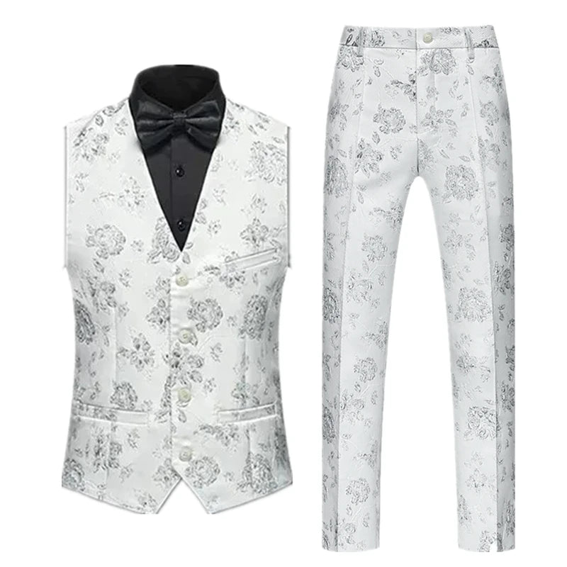 2026 New Men's Sleeveless Vest with Trousers, Wedding Party 2-Piece Set, White, Black, Red, Purple, Asian Size M-6XL