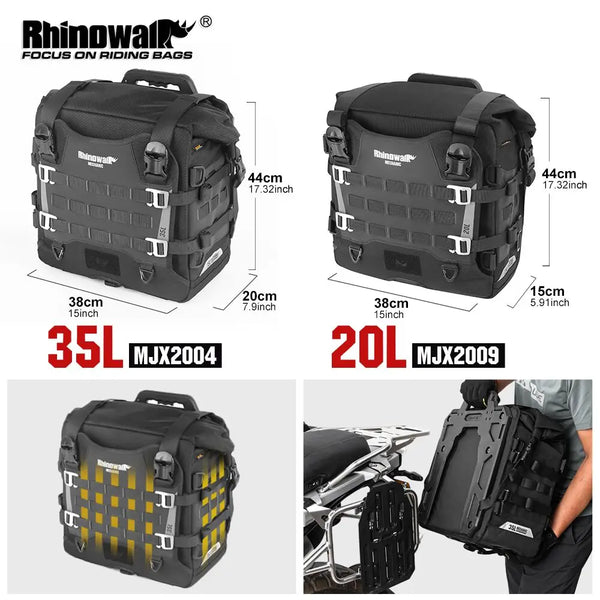កាបូបស្ពាយម៉ូតូ Rhinowalk ដែលអាចដោះចេញបានយ៉ាងរហ័ស ជាមួយនឹងក្តារទ្រទ្រង់ ការពារភ្លៀង 20L/35L ប្រឆាំងនឹងការរង្គើ ប្រឆាំងនឹងចោរកម្ម សម្រាប់ការធ្វើដំណើរកម្សាន្ត