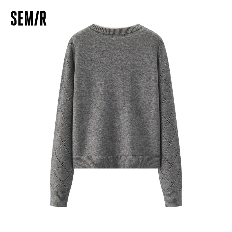 Semir Knitted Cardigan Women Winter Short Length Bow Argyle Fake Two-Piece 2025 New Sweater Girly Wool Sweater Women'S Wear