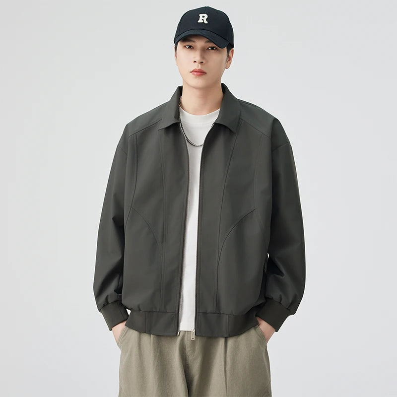 DUKEEN Men's Oversized Blouson Jacket with Shirt Collar Spring and Autumn Proofwind Proofwater Splicing Full-Zip Workwear Coats