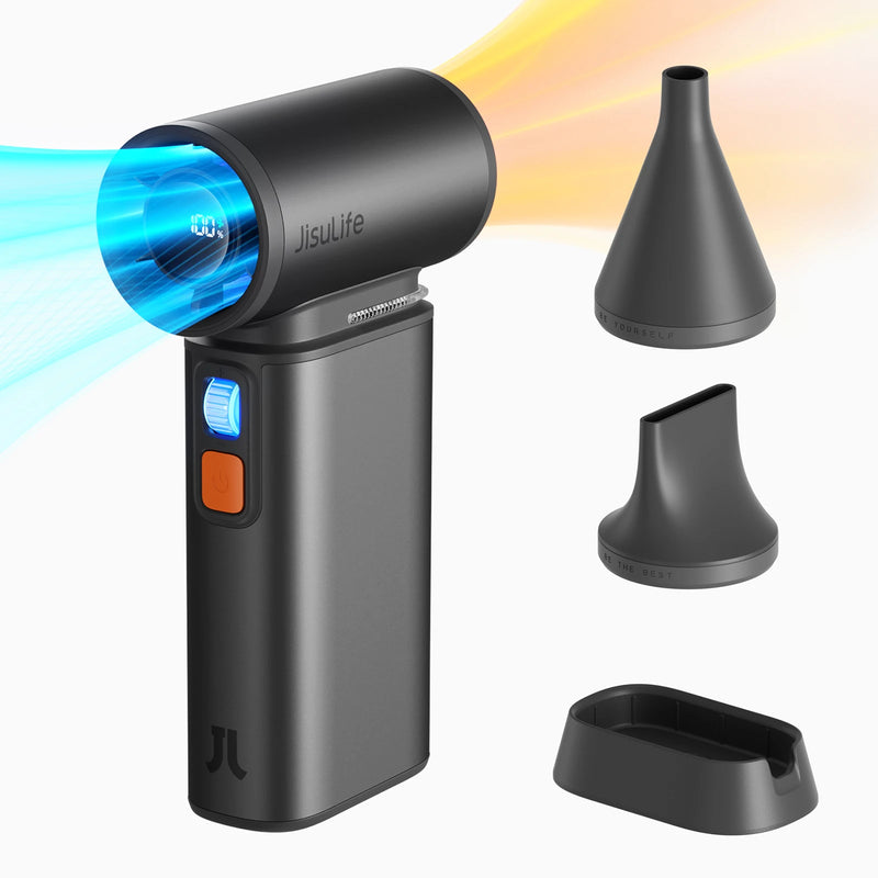 JISULIFE Portable Turbo Handheld Fan, 100 Winds Speeds Adjustable, 9000 mAh Rechargeable Battery, LED Display, Outdoor Camping