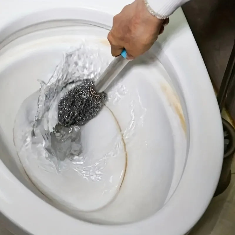 1pc Random Color Stainless Steel Brush, Ergonomic Extended Handle, Durable Easy Clean for Bathroom & Indoor Floors.