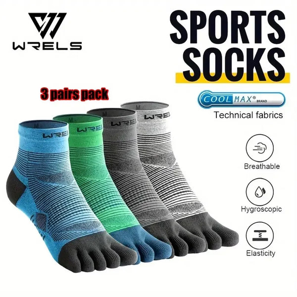WRELS 1/3pairs Toe Socks COOLMAX Five Finger Socks Athletic Running Grip Quick Dry Breathable Performance 5 Finger Sports Socks