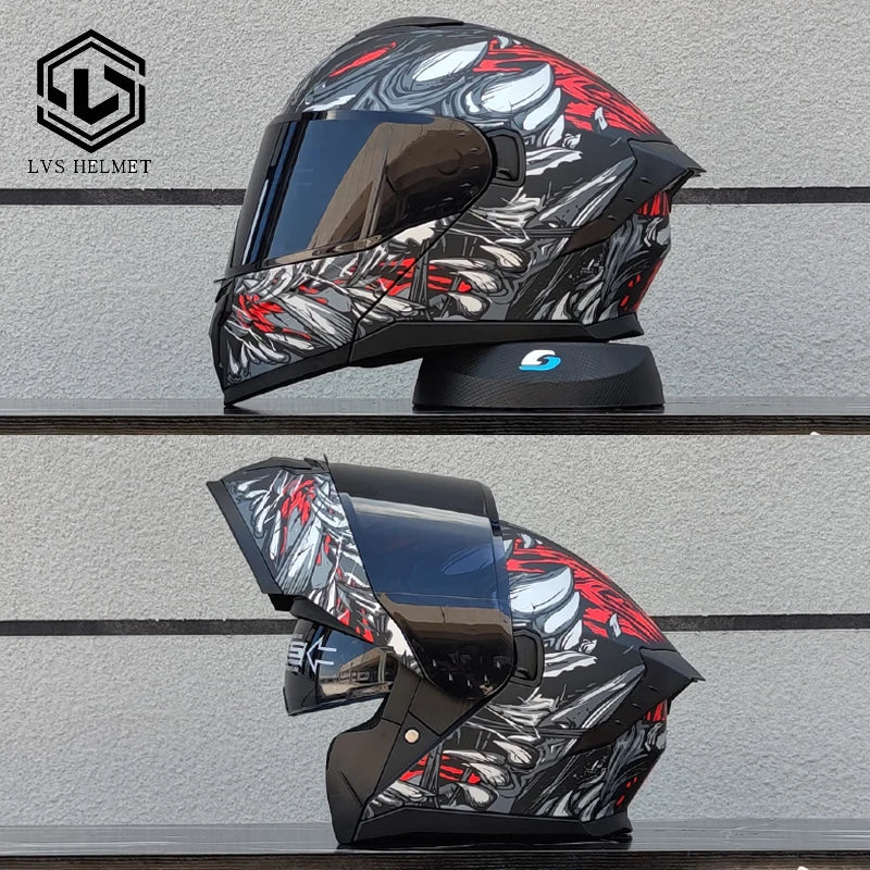 LVS latest motorcycle helmet dual lens modular flip helmet suitable for both men and women, road travel full helmet DOT 909
