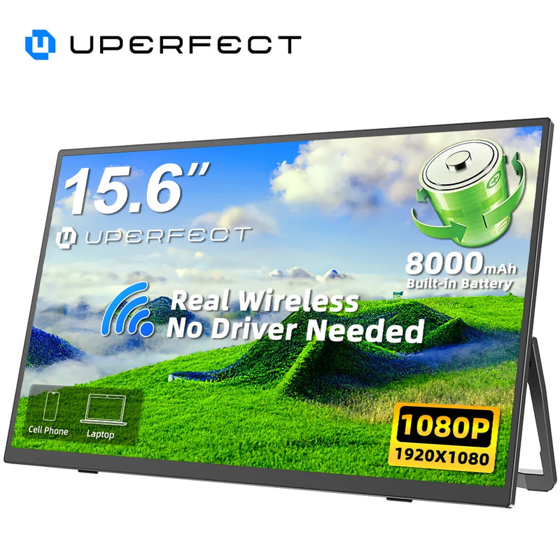 UPERFECT Wireless Portable Monitor 15.6" 60HZ Computer Display With Battery 100% sRGB 1920x1080 Extension Screen for Pc Phone