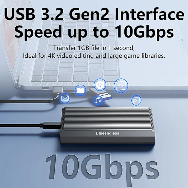ប្រអប់ដាក់ SSD ខាងក្រៅ Blueendless Dual Bay M.2 NVMe SSD ប្រភេទ USB3.2 Gen2 10Gbps Type-C 2230 2242 2260 2280 ធ្វើពីអាលុយមីញ៉ូម