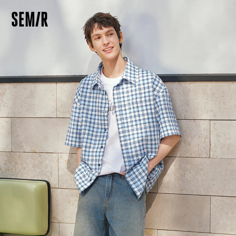 Semir Mens Shirt 2026 Loose Plaid Lapel Fashion Patch Pocket Casual Versatile Soft Daily Wear