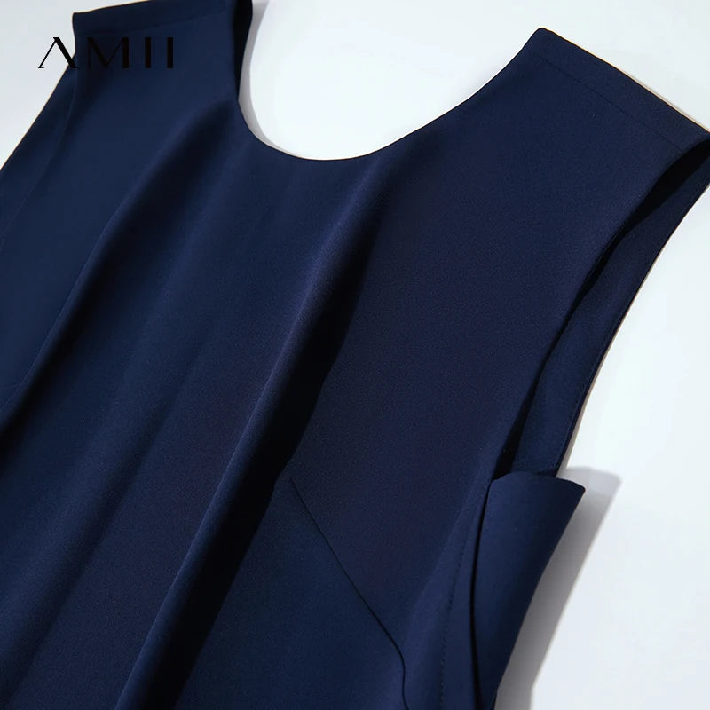 AMII Minimalist Office Lady Dress Women Summer 2026 Sleeveless Solid A-line Female Fashion Loose Chiffon Dresses 12522075