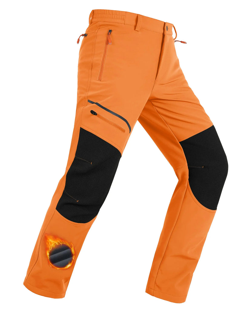 TACVASEN Men's Fleece Lined Softshell Hiking Pants  Winter Waterproof Trousers Outdoor Thermal Pants With Zip Pockets Warm