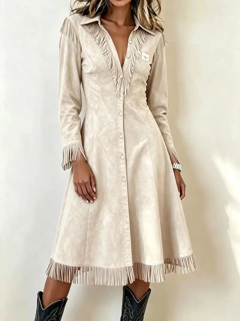 Women's Western-style Long-sleeved Trench Coat;A Figure-hugging Jacket with Fringe Details for Spring/Fall; Blue,Red,Black,Brown