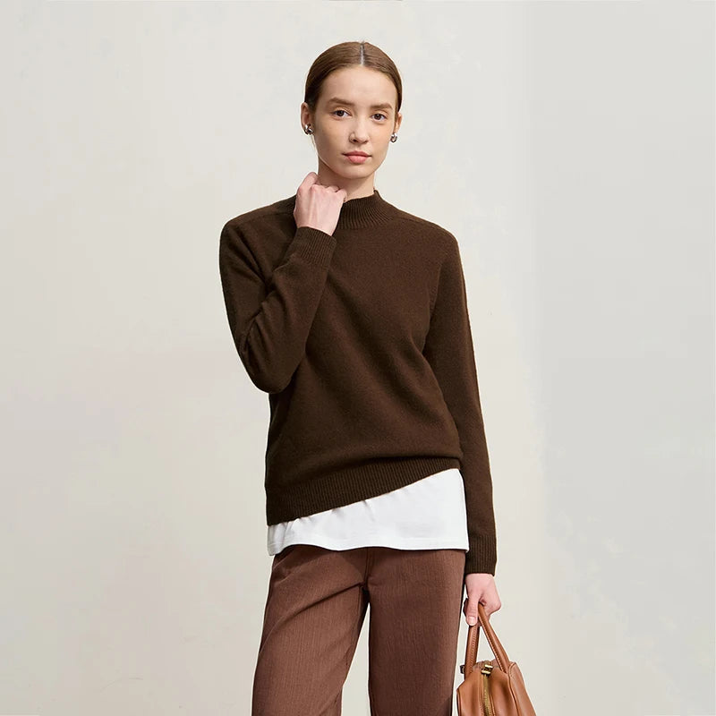 Amii Semi-turtleneck Women Sweater 2026 Winter New Versatile Full Wool Knitted Tops Commuter Warm Long Sleeve Sweaters 12514015