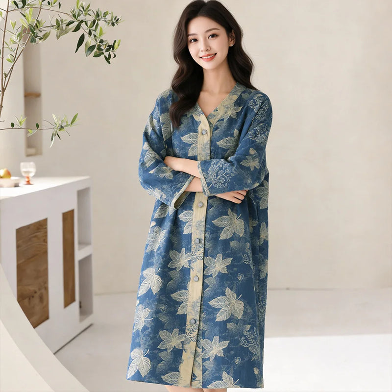 Floral Women's Nightgown New Spring Autumn New Pajamas Dress Nightwear for Woman Sleepwear Pure Cotton Loose Homewear Dress