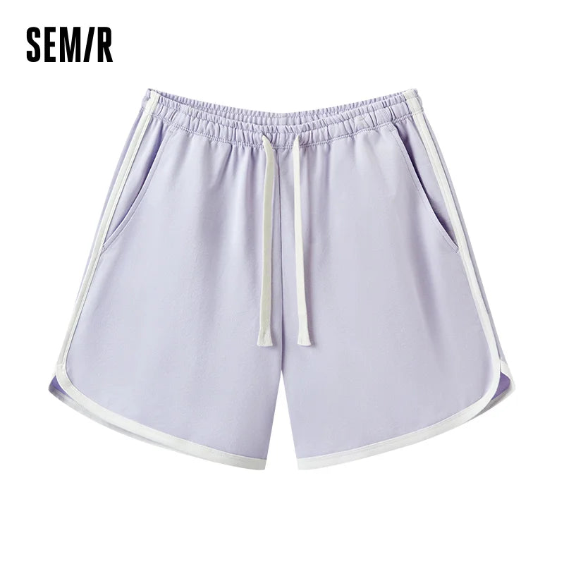 Semir Homewear Women Light Sporty Style Pure Cotton Shorts Summer Loose Sleep Pants Outerwear Narrow Waist Retro Color Block