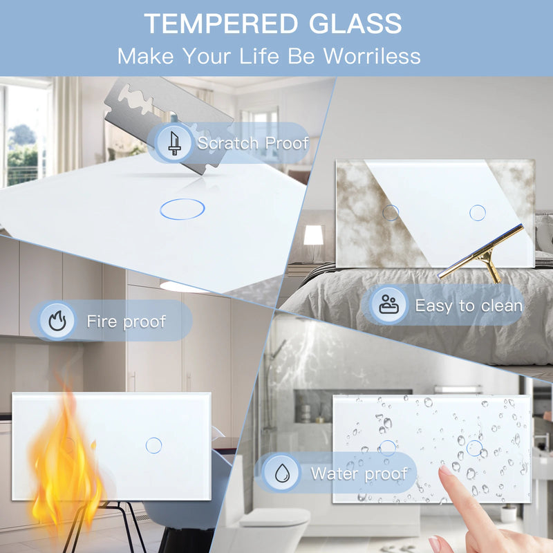 BSEED Dimmable LED Light Switch Double 1Gang 1way Touch Switch Dimmer EU Standard Sensor Wall Switches Tempered Crystal Glass