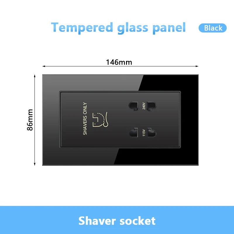 146 UK standard Hotels Shaver Socket,Wall Bathroom beard knife Panel,Beard Shaving Charge outlet Glass Plastic Stainless steel