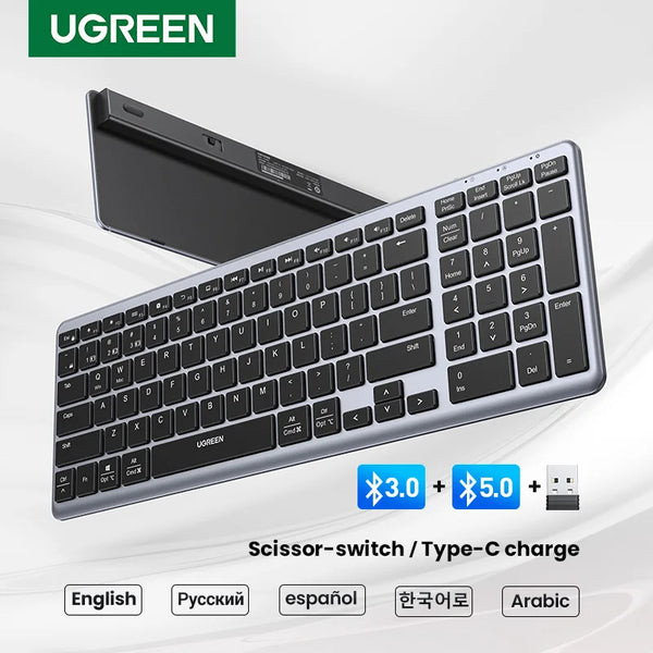 【KR SALE】UGREEN Keyboard Wireless Bluetooth 5.0 2.4G Korean/EN 99 Keycaps For MacBook iPad PC Tablet USB C Rechargeable Key