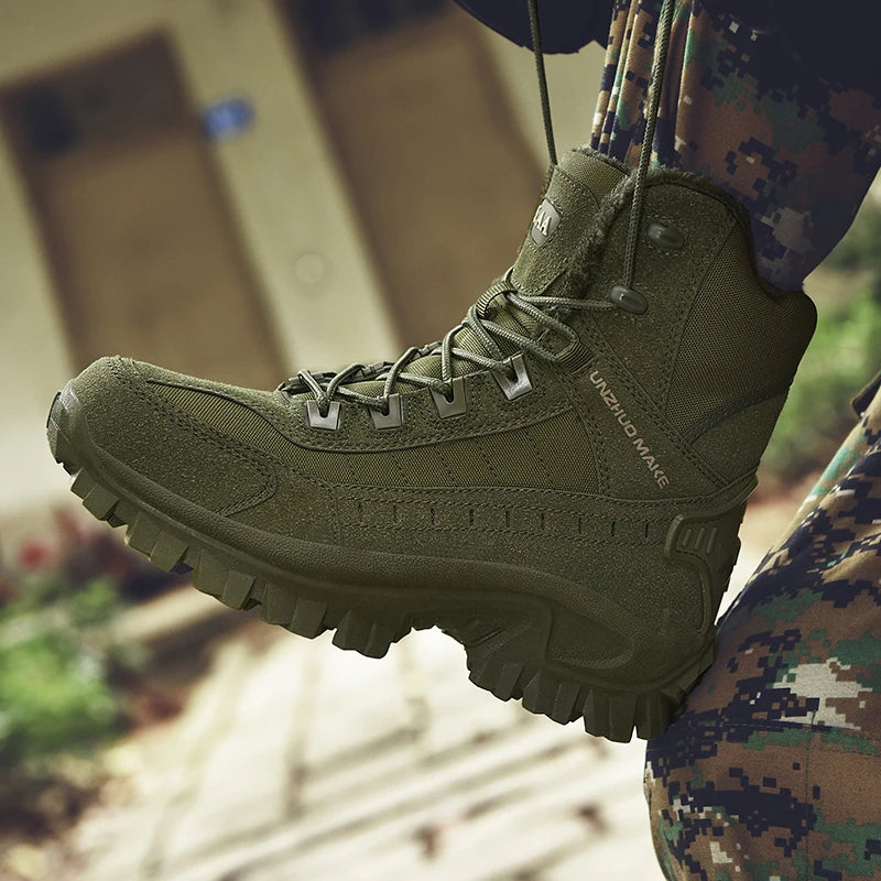 Men's tactical training boots winter warm velvet jungle combat boots outdoor anti-slip comfort light walking hiking casual boots