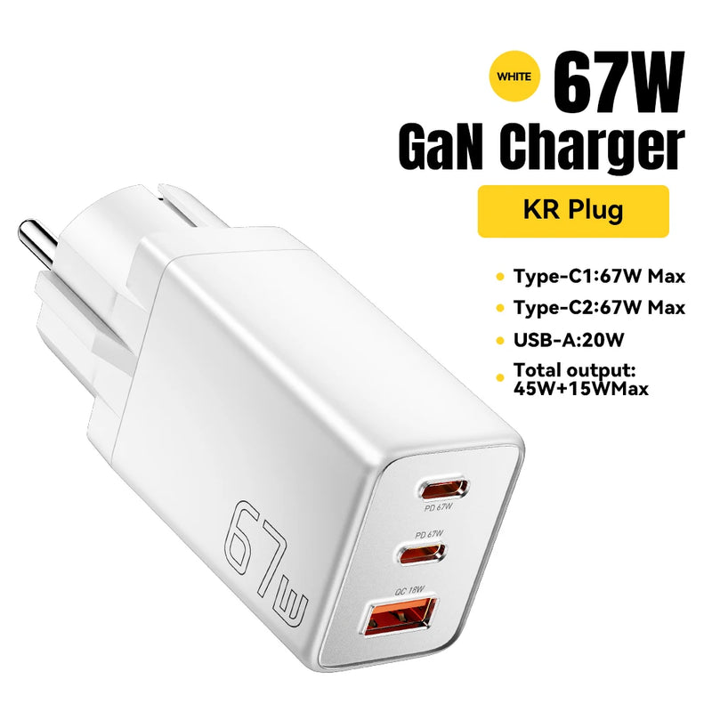 ឆ្នាំងសាក Essager GaN 67W USB C ឆ្នាំងសាកលឿន 4.0 3.0 PD 3.0 ប្រភេទ C PD ឆ្នាំងសាក USB សម្រាប់ iPhone 17 16 15 Pro MacBook Huawei កុំព្យូទ័រយួរដៃ
