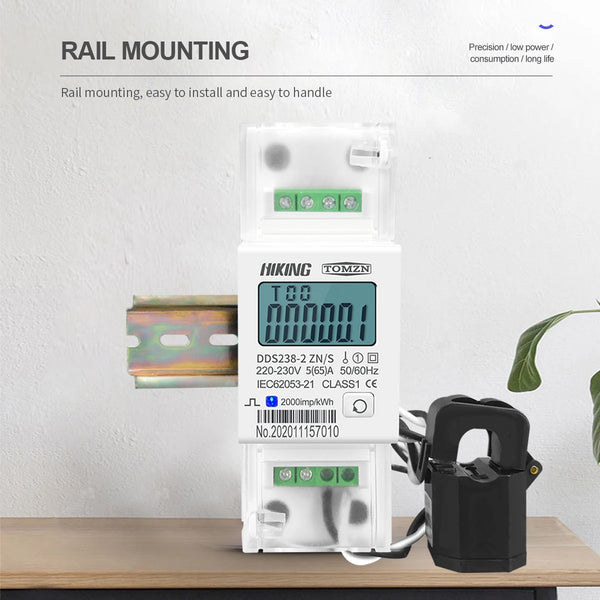 TOMZN 100A 65A 220V 50Hz/60Hz Single Phase Split CT Multi-Function DIN Rail kWh Watt Hour Energy Meter with RS485 MODBUS-RUT