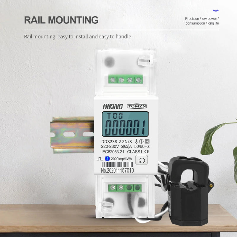 TOMZN 100A 65A 220V 50Hz/60Hz Single Phase Split CT Multi-Function DIN Rail kWh Watt Hour Energy Meter with RS485 MODBUS-RUT