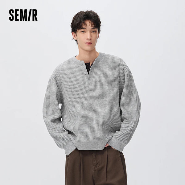 អាវយឺតប៉ាក់ Semir សម្រាប់បុរស រចនាបថប៉ាក់ Waffle ពណ៌រឹង ពាក់កណ្ដាលផ្នត់ 2026 ថ្មីសម្រាប់ពាក់ប្រចាំថ្ងៃ រដូវរងា ស្ទីលធម្មតាសម្រាប់ទីក្រុង