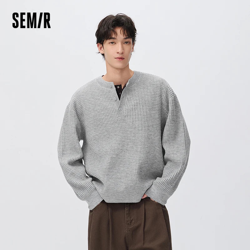 Semir Men Knit Sweater Waffle Knit Textured Solid Color Half Placket 2026 New Winter Daily Wear Urban Casual Style