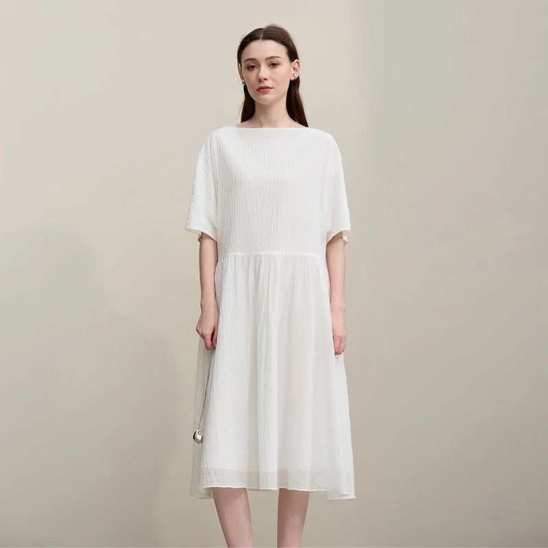 Amii Women's Dress 2026 Summer New Off-the-shoulder Short Sleeve Casual Loose Fit Holiday A-Line Midi Dress For Women 12652028