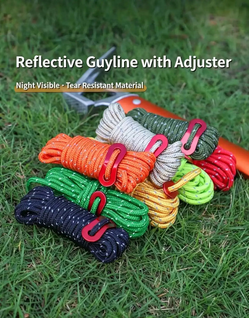 4m Outdoor Reflective Rope Wind Rope Buckle for Umbrella Tent Fixing Skylight Night Light Camping Adjustment Buckle