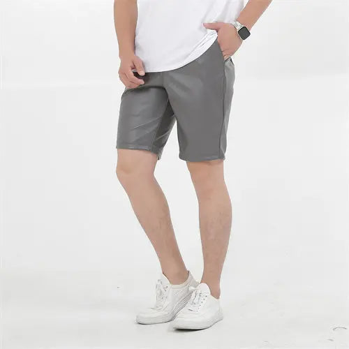 Summer Thin Section Men's Black Stretch Leather Shorts, Work Style Shorts Red White Blue PU Pants Male Five-point Pants 29-40 42