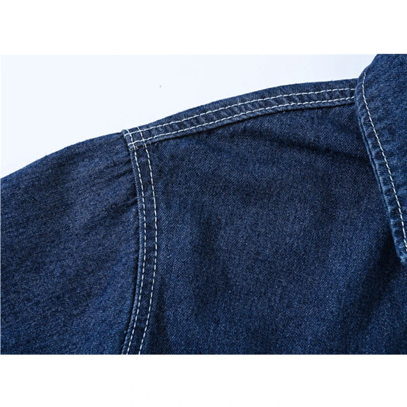 2026 Women's Blue Denim Jacket, Single Breasted Lapel Long Sleeve Coat, Pocket Decoration Casual Top Coats.