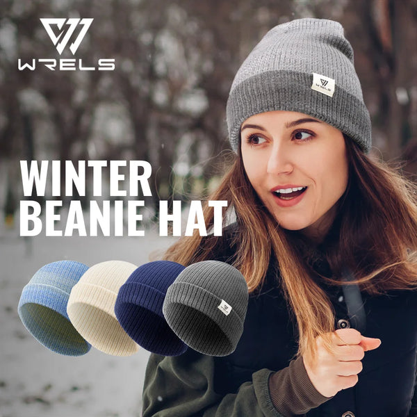 WRELS Beanie Hat for Women Men Warm Thick Fleece Hat Winter Climbing Running Hiking Skiing Cycling Sports Soft Skull Cap