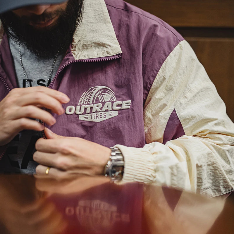 អាវក្រៅ Maden Vintage Splice Racing Jacket បុរសសម្រាប់រដូវផ្ការីក ប៉ាក់ខាងក្រៅ រចនាបថម៉ូតូ អាវក្រៅ Zip-Up Lapel ធម្មតា ពណ៌ខៀវ
