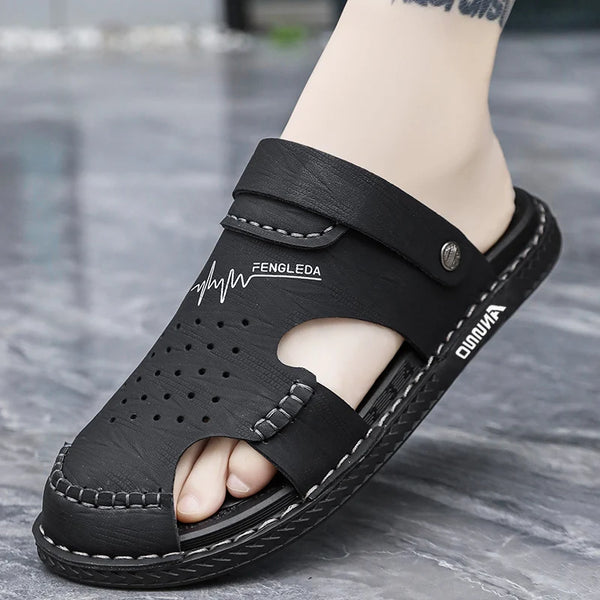 Men's Baotou Sandals Summer New Outdoor Cool Breathable Anti Slip Waterproof Beach Shoes Soft Sole Fashion Dual Purpose Slippers