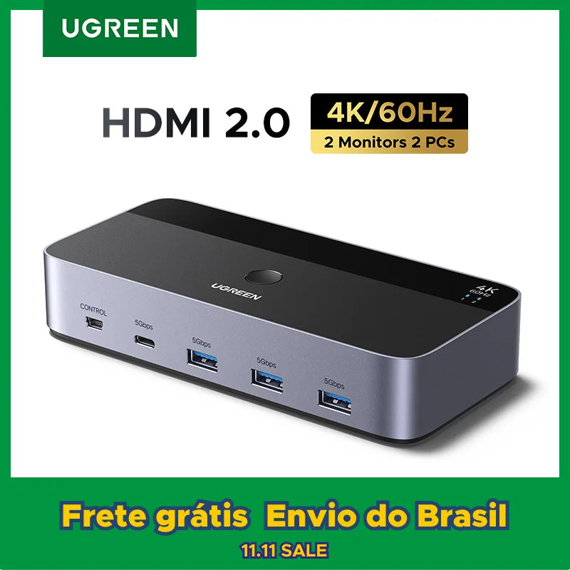 UGREEN 8K 60Hz DP KVM Switch 2 Monitors 2 PCs USB 3.0 Sharing Keyboard Mouse Monitor with HDR 3D for Desktop Printer