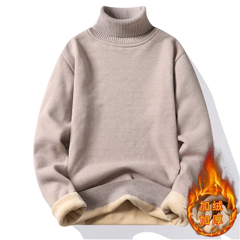 Men's Slim Fit Long Sleeve Turtleneck Sweater Anti-Pilling High Quality Knitted Solid Color Pullover Trendy Men's Clothing