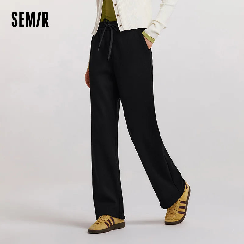 Semir Solid Pants Wool Blend WideLeg Women Winter 2025 Fleece Soft Warm Comfortable Elegant Casual Trousers