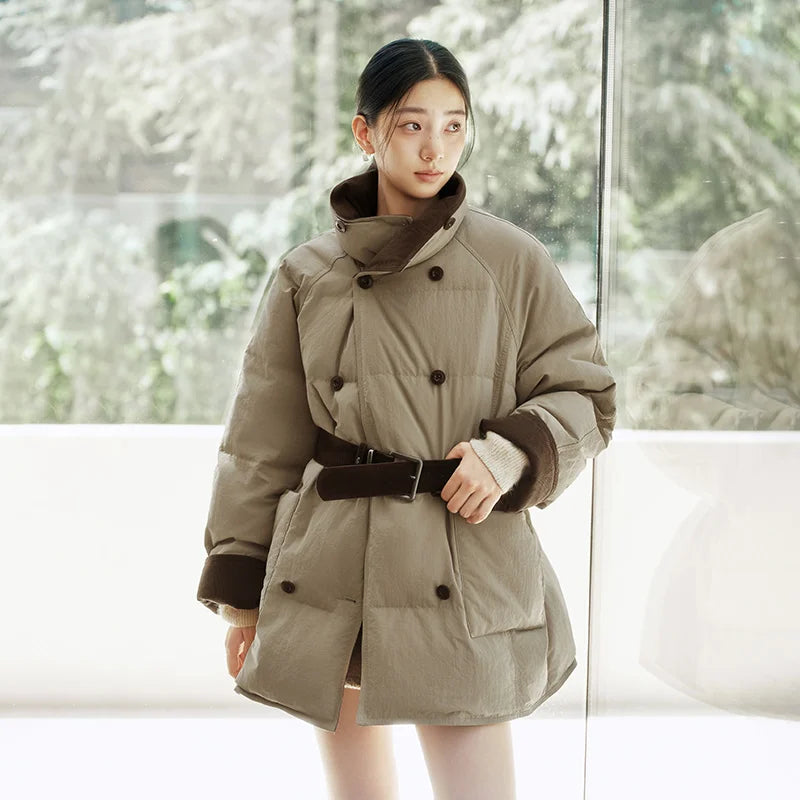 Semir Mid Length Down Coat Elegant Retro Style Women 2025 Winter Raglan Sleeve Thick Warm Daily Casual Fashion Outerwear