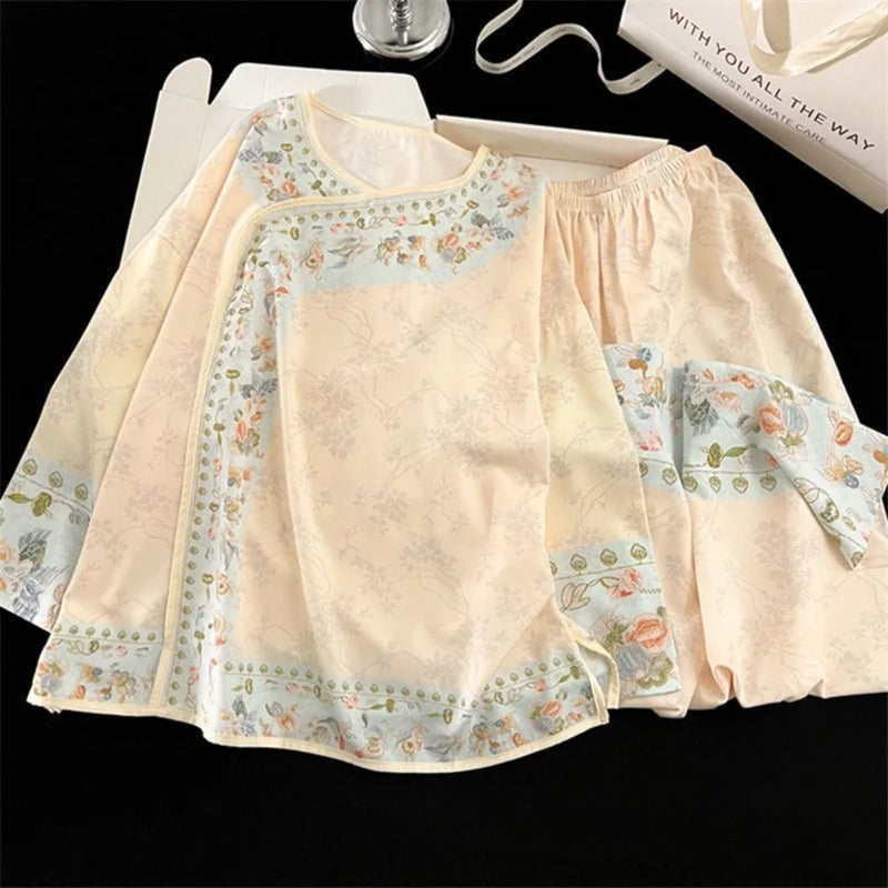 Ice Silk Women's Pajamas Set Sleepwear Spring Autumn Two-Piece Ladies Set Pijama Long Sleeve Home Suit for Women Night Clothes