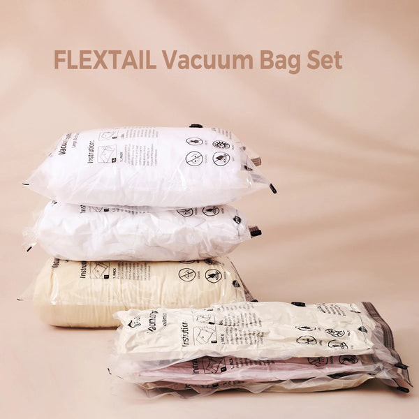 FLEXTAIL Vacuum Bag Set – 4pcs Durable Space-Saving Bags for Clothes and Bedding (Pump Required) – Ideal for Travel and Home