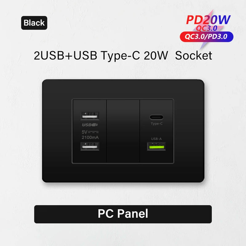 Korea Chile standard 20W Super Fast smart Charge Type C USB Port Power Wall Socket Plug,118*73mm Quick Charge electrical Outlet