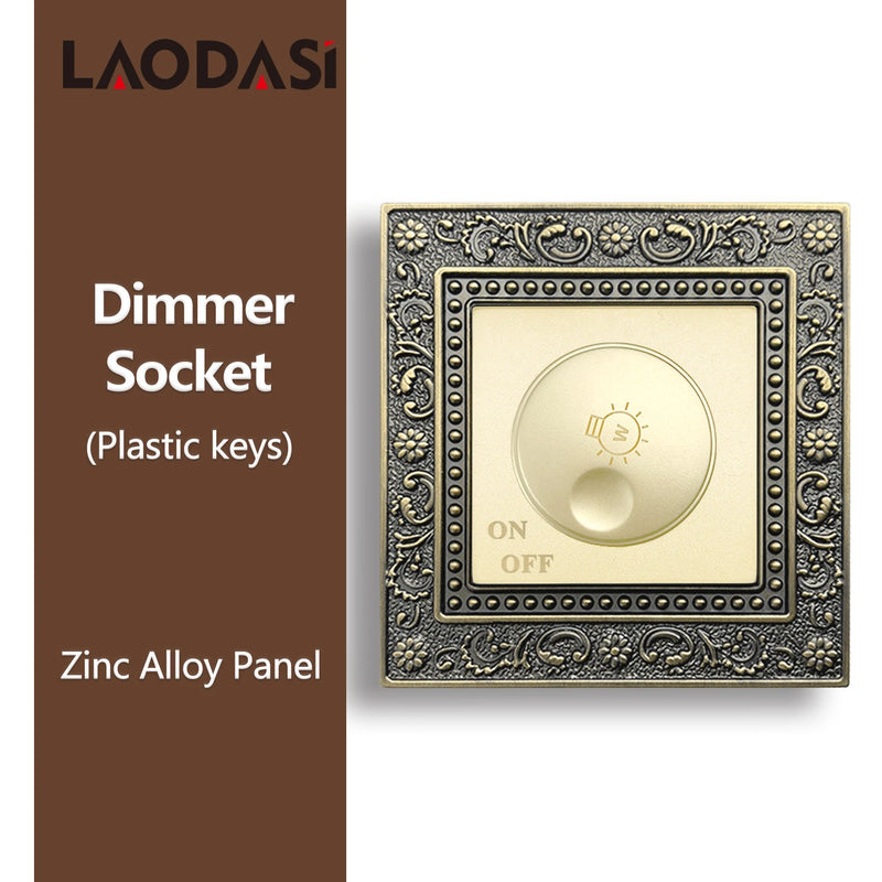 Deopoguye Vintage EU FR UK Light Switch Socket,Europe Standard Metal Zinc Alloy Push 1/2/3Gang Switch Panel for Home Improvement