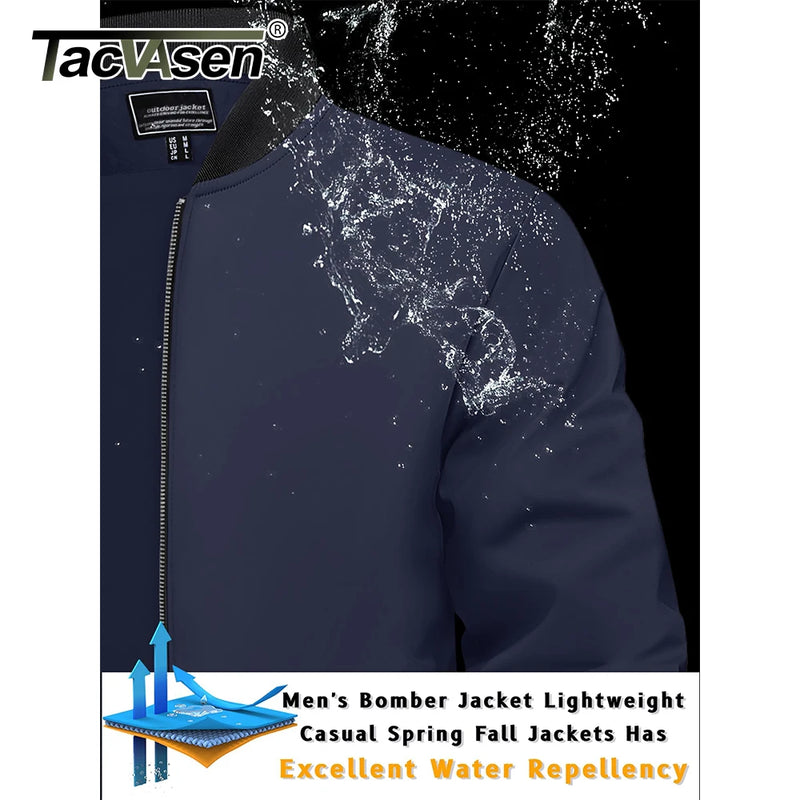 TACVASEN Men's Flight Jacket Lightweight Windproof Full Zip Casual Outdoor Spring Autumn Coat with Ribbed Cuffs