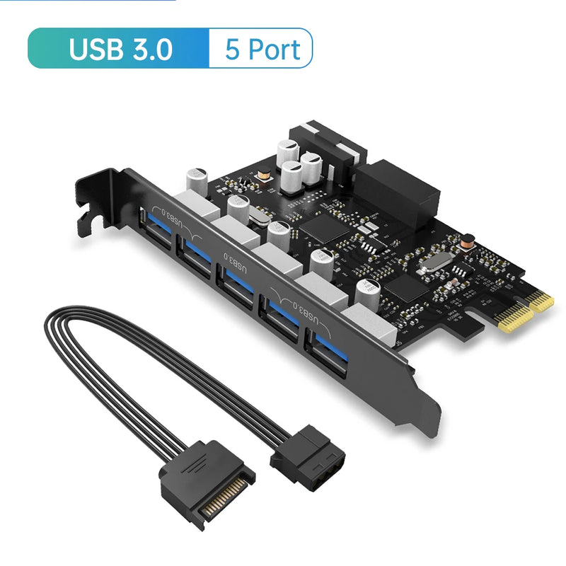 ORICO SuperSpeed 7 Port USB 3.0 PCI-E Express Card with a 15pin SATA Power Connector PCIE Adapt
