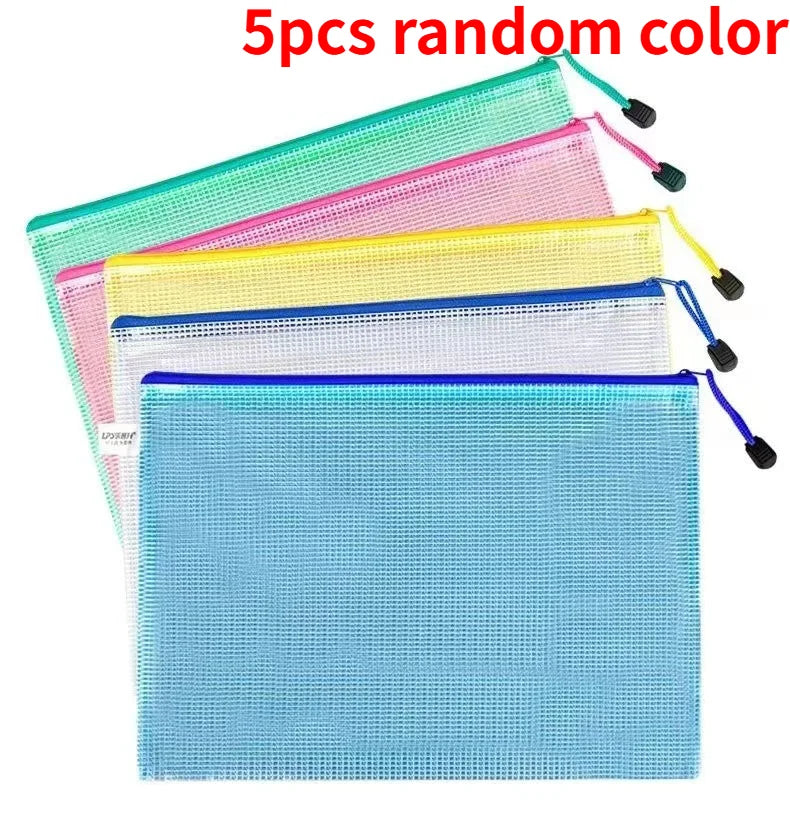 5pcs A5 PVC Mesh Zipper Bags - Storage Pouches for Documents Suitable for Home, School, And Travel. Versatile document folder