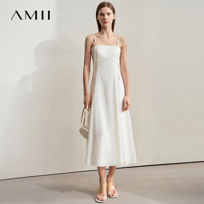 រ៉ូបអាវកាក់ Amii Minimalism ឆ្នាំ ២០២៥ សម្លៀកបំពាក់នារីថ្មីសម្រាប់ឆ្នេរខ្សាច់ រ៉ូបវែងស្តើង អក្សរសាស្ត្រ Cami ពណ៌ស 12552110