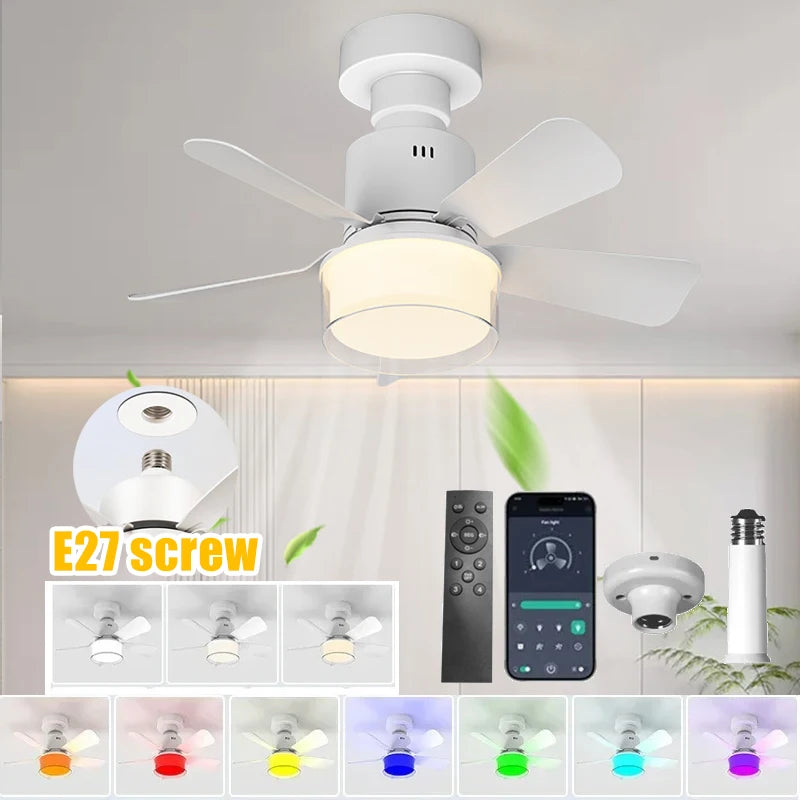 LED Ceiling Fan Light E27 6-speed Adjustable Wind Speed with APP&Remote Control Dimming Suitable for Study Home Living Room Use