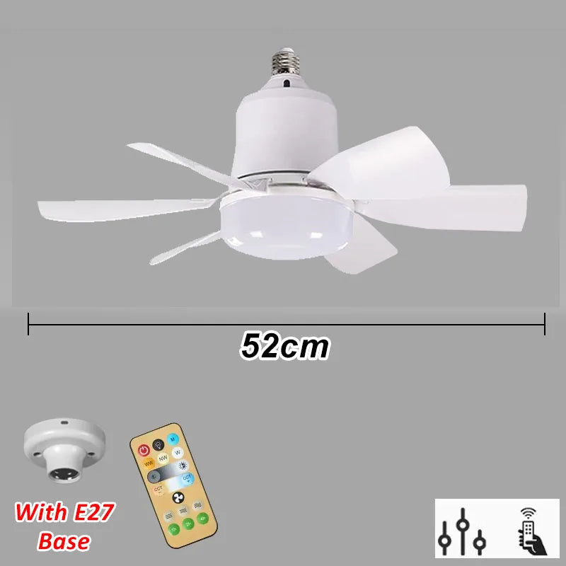 42/52cm E27 Socket Fan Light with Remote Control Portable Small Ceiling Fans with Lights for Bedroom Kitchen Living Room